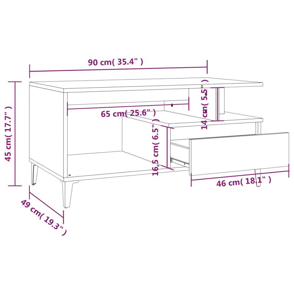 Coffee Table  Sonoma Oak 90x49x45 cm Engineered Wood