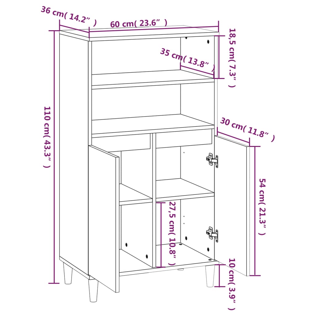 Highboard 60X36X0 Cm Engineered Wood