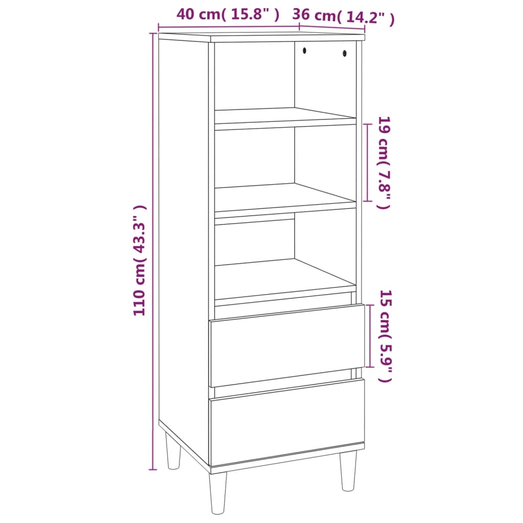 Highboard High Gloss White 40x36x110 cm Engineered Wood