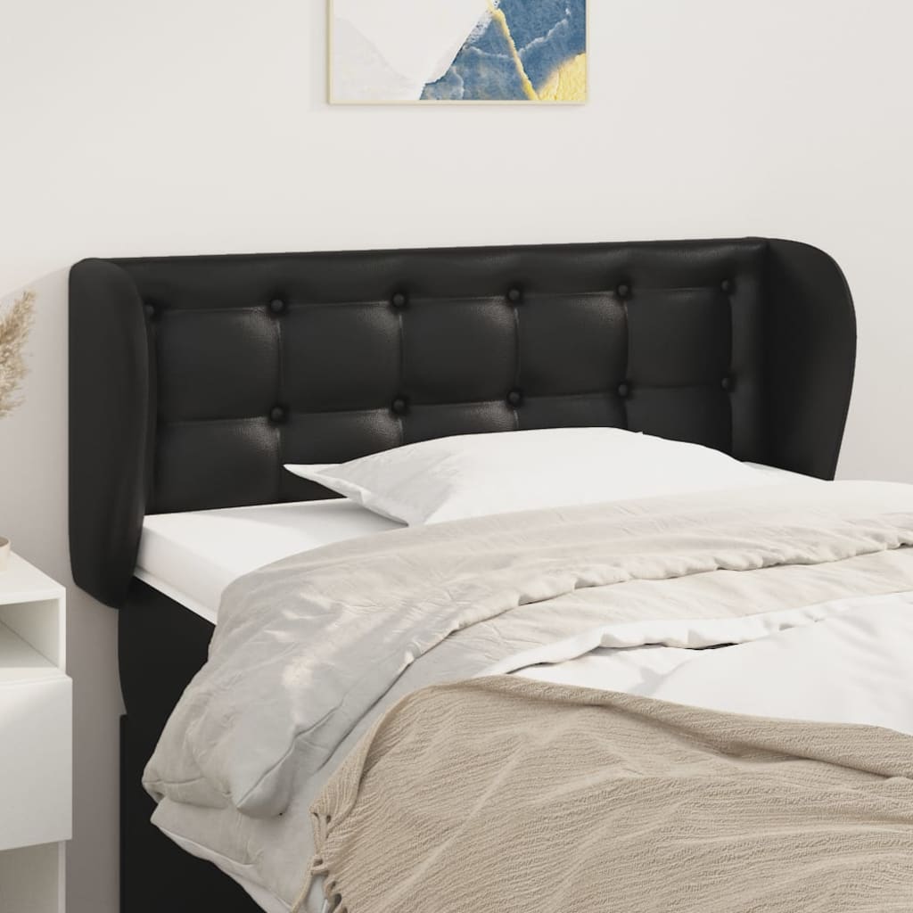 Headboard With Ears Black 147X23X118/128 Cm Faux Leather