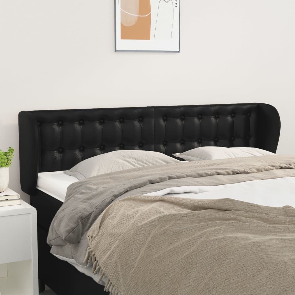 Headboard With Ears Black 147X23X118/128 Cm Faux Leather