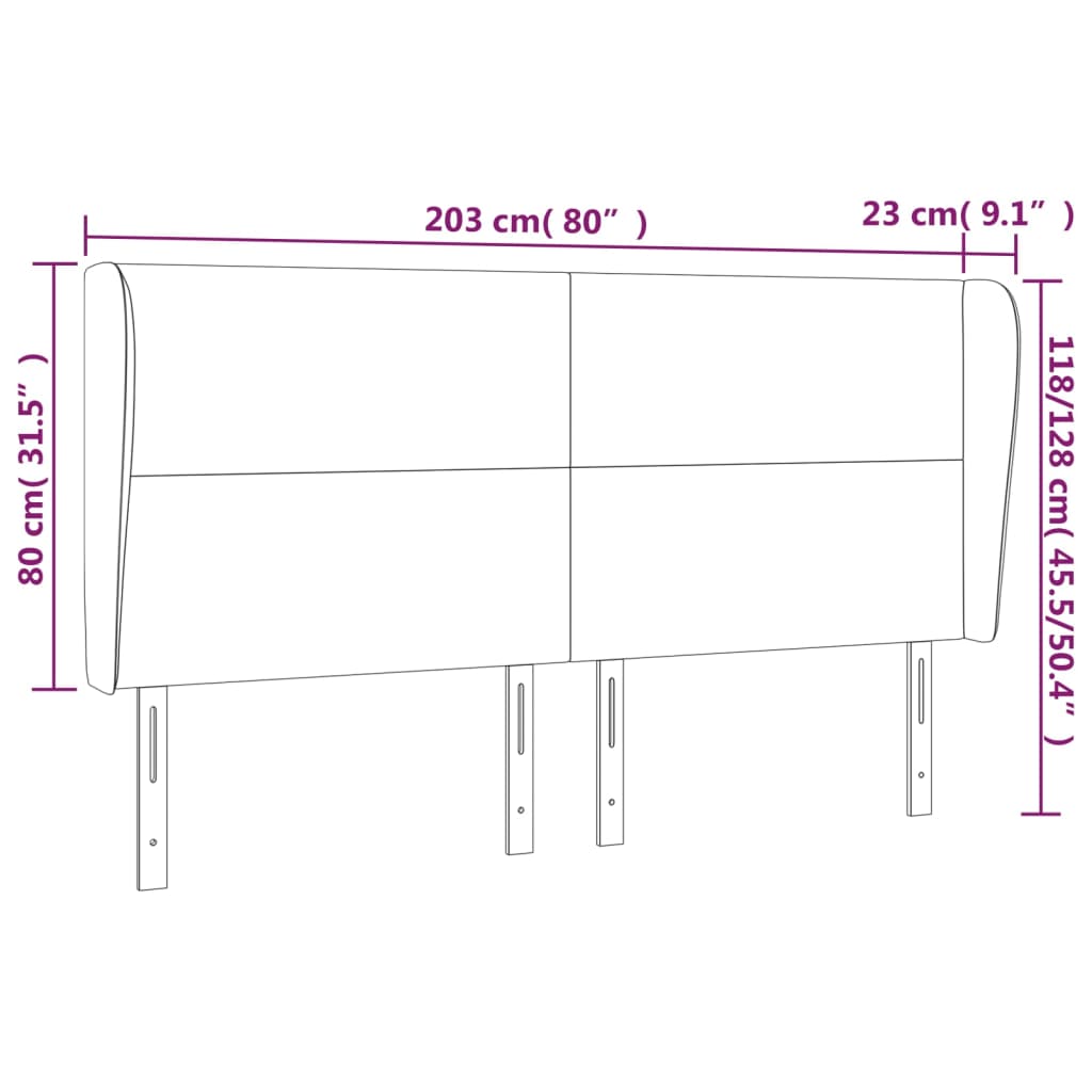 Headboard with Ears Dark Grey 203x23x118/128 cm Fabric