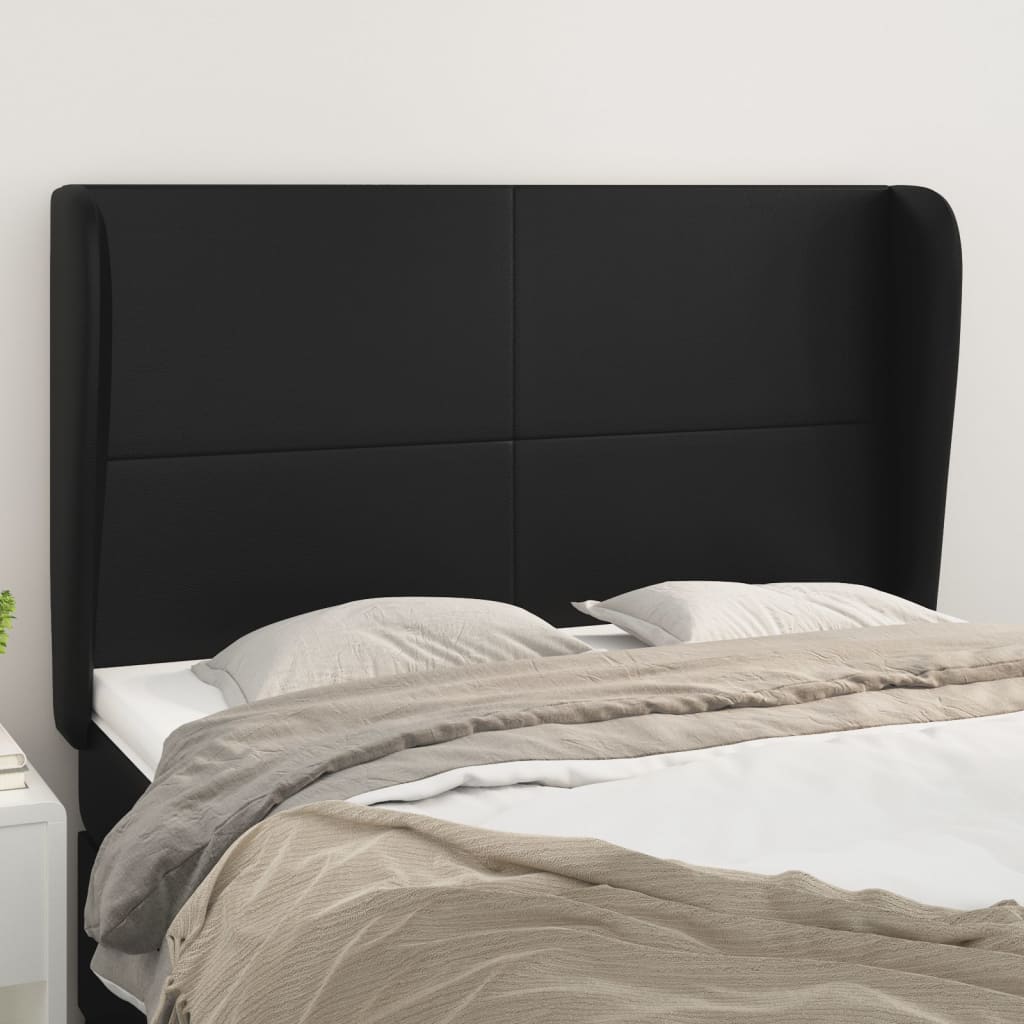 Headboard with Ears Black 147x23x118/128 cm Faux Leather