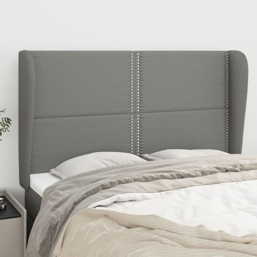 Headboard with Ears Dark Grey 147x23x118/128 cm Fabric