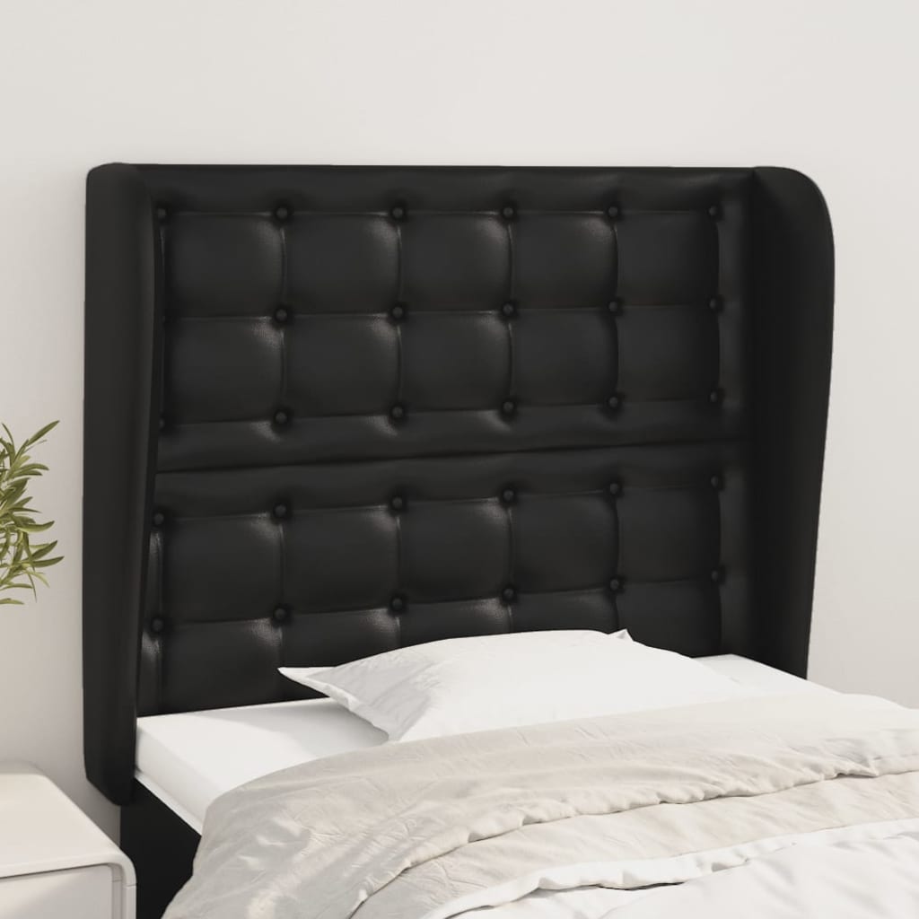 Headboard With Ears Black 147X23X118/128 Cm Faux Leather