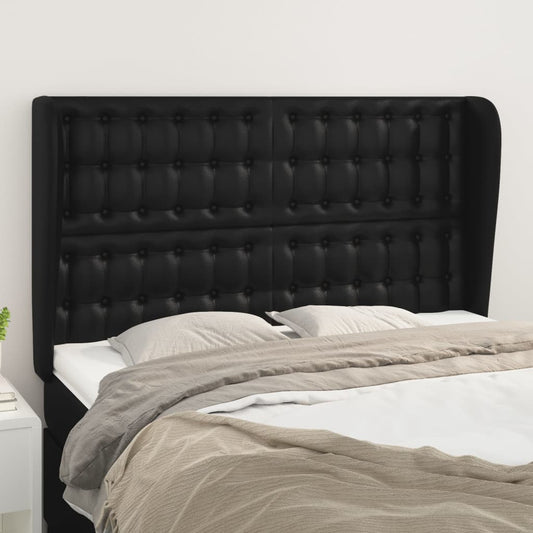 Headboard With Ears Black 147X23X118/128 Cm Faux Leather