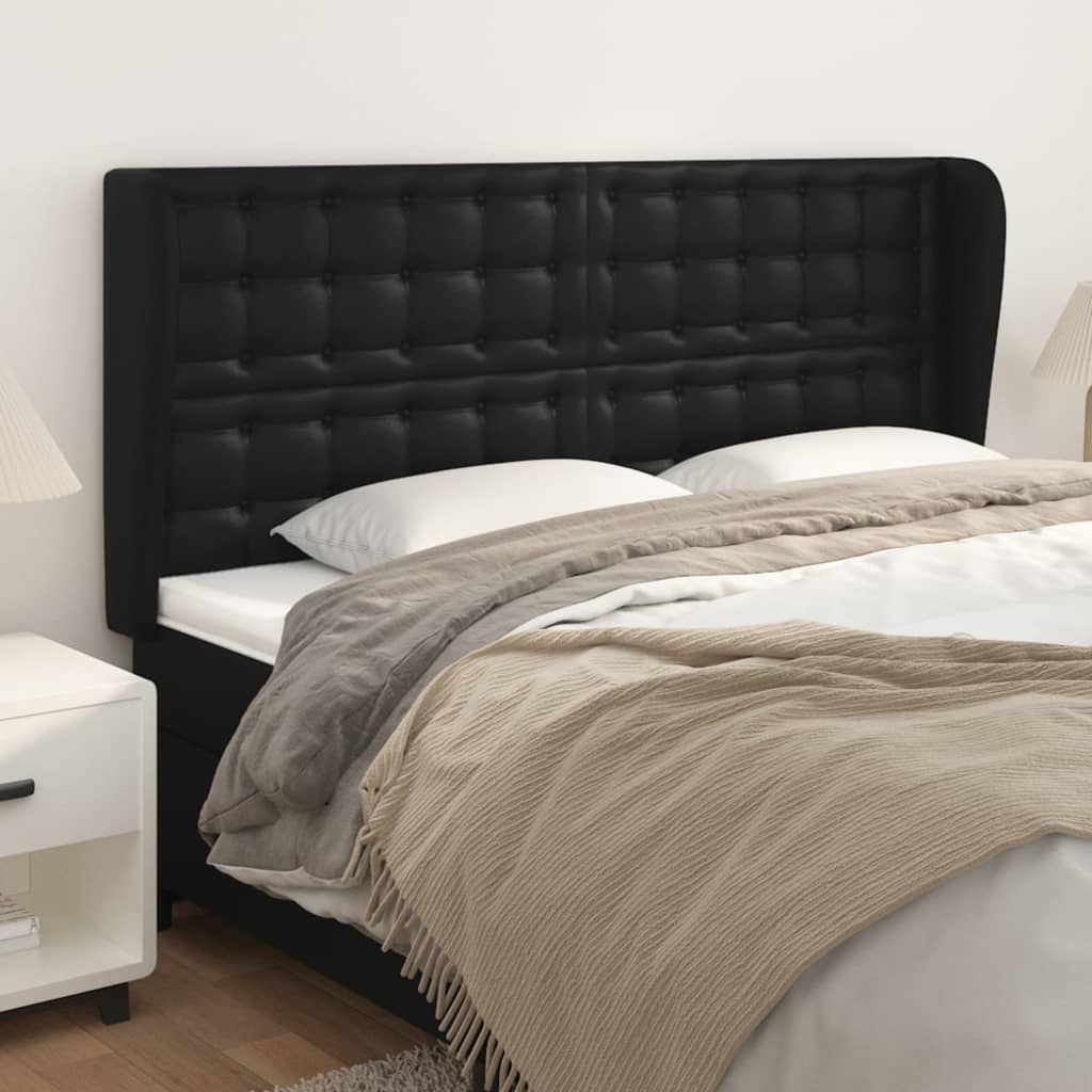 Headboard With Ears Black 147X23X118/128 Cm Faux Leather