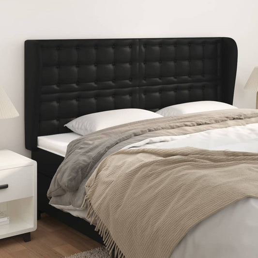 Headboard with Ears Black 203x23x118/128 cm Faux Leather