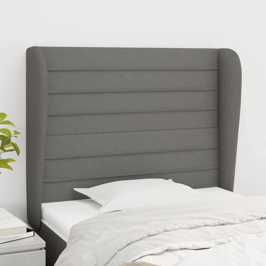 Headboard With Ears Dark Grey 147X23X118/128 Cm Fabric