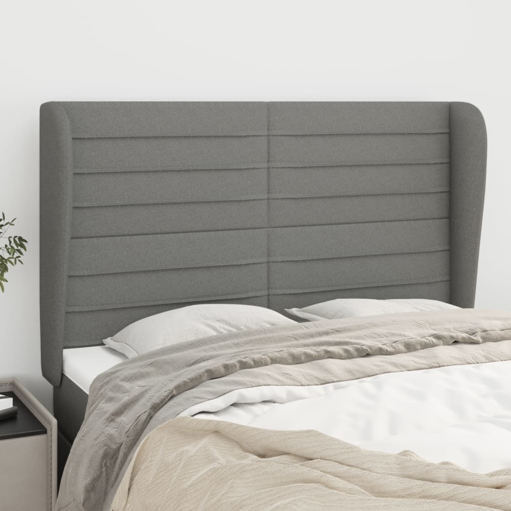 Headboard With Ears Dark Grey 147X23X118/128 Cm Fabric