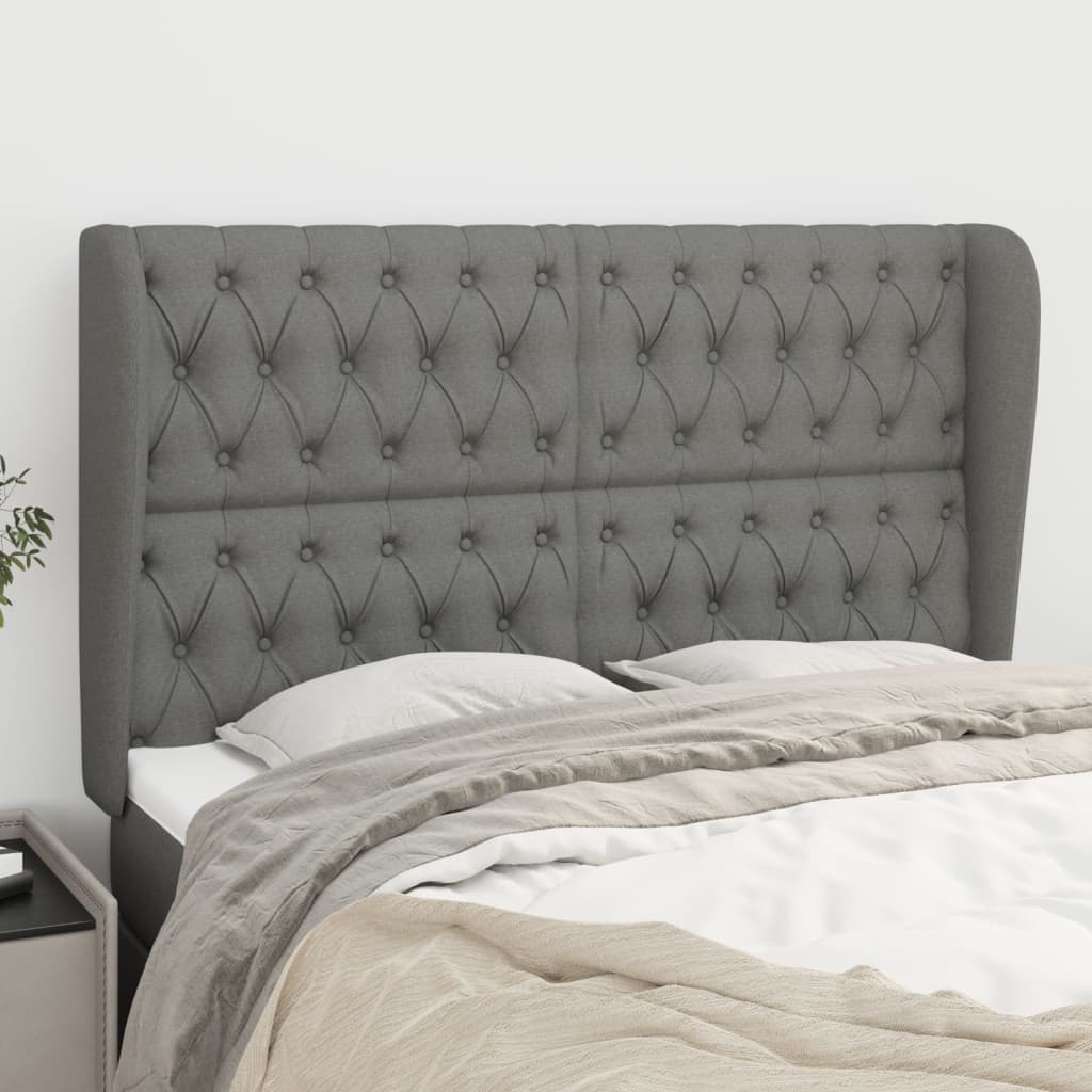 Headboard with Ears Dark Grey 147x23x118/128 cm Fabric