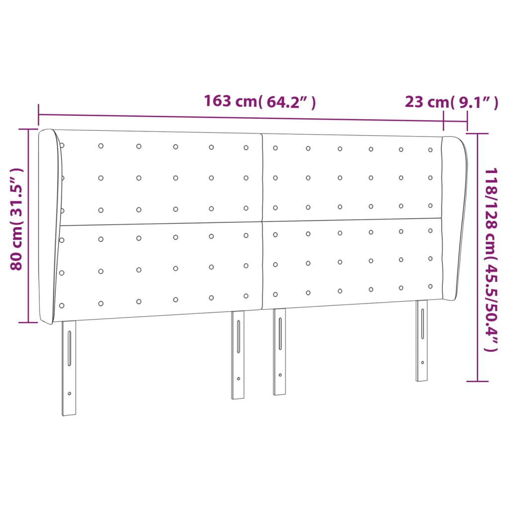 Headboard with Ears Dark Grey 163x23x118/128 cm Fabric