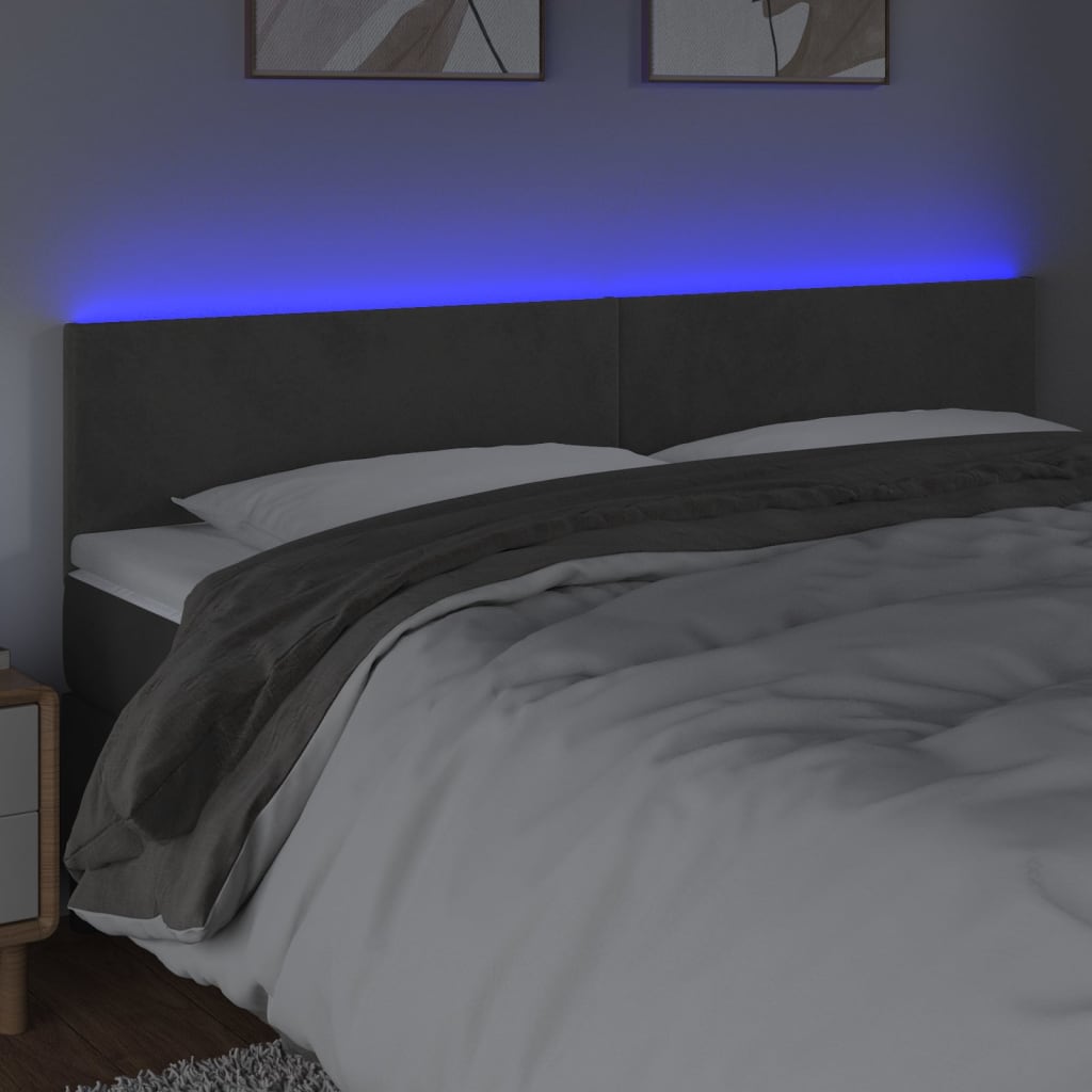 LED Headboard Dark Grey 160 cm Velvet