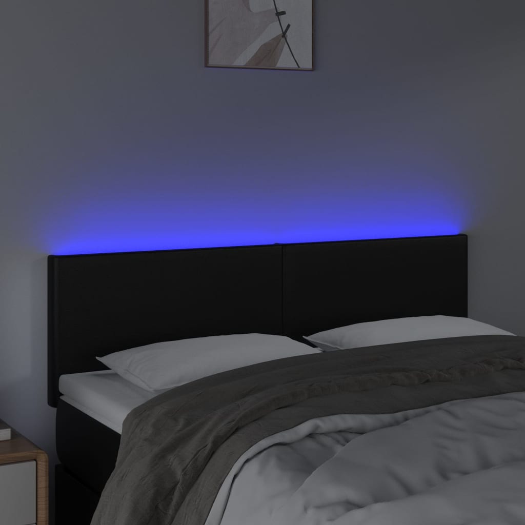 LED Headboard Black 144x5x78/88 cm Faux Leather