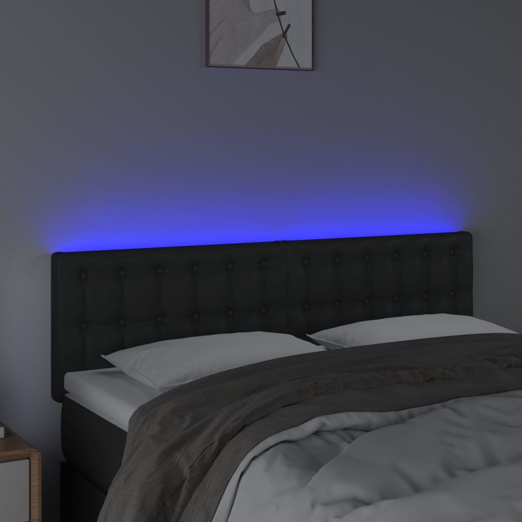 LED Headboard Black 144x5x78/88 cm Faux Leather