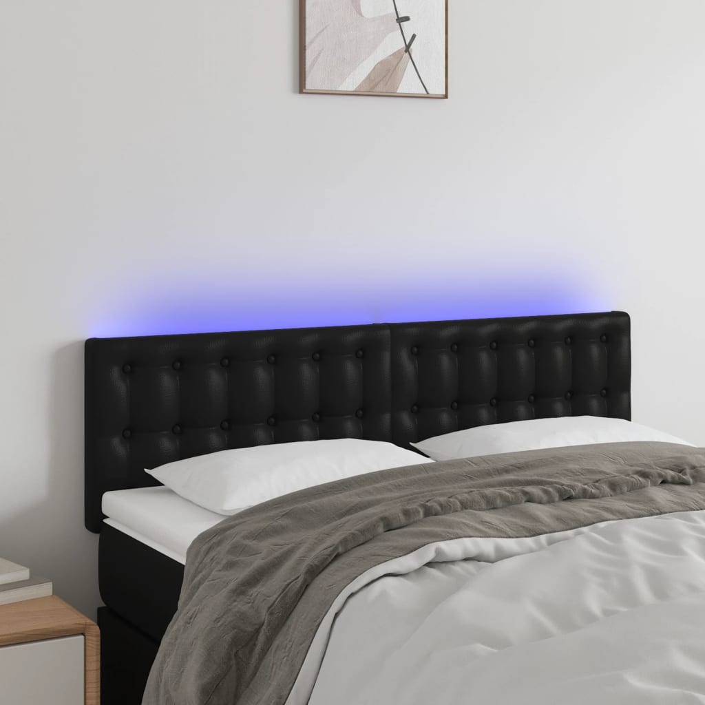 Led Headboard Black 144X5X118/128 Cm Faux Leather