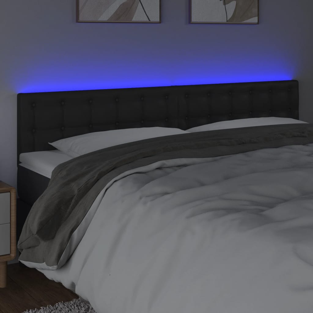 LED Headboard Black 160 cm Faux Leather