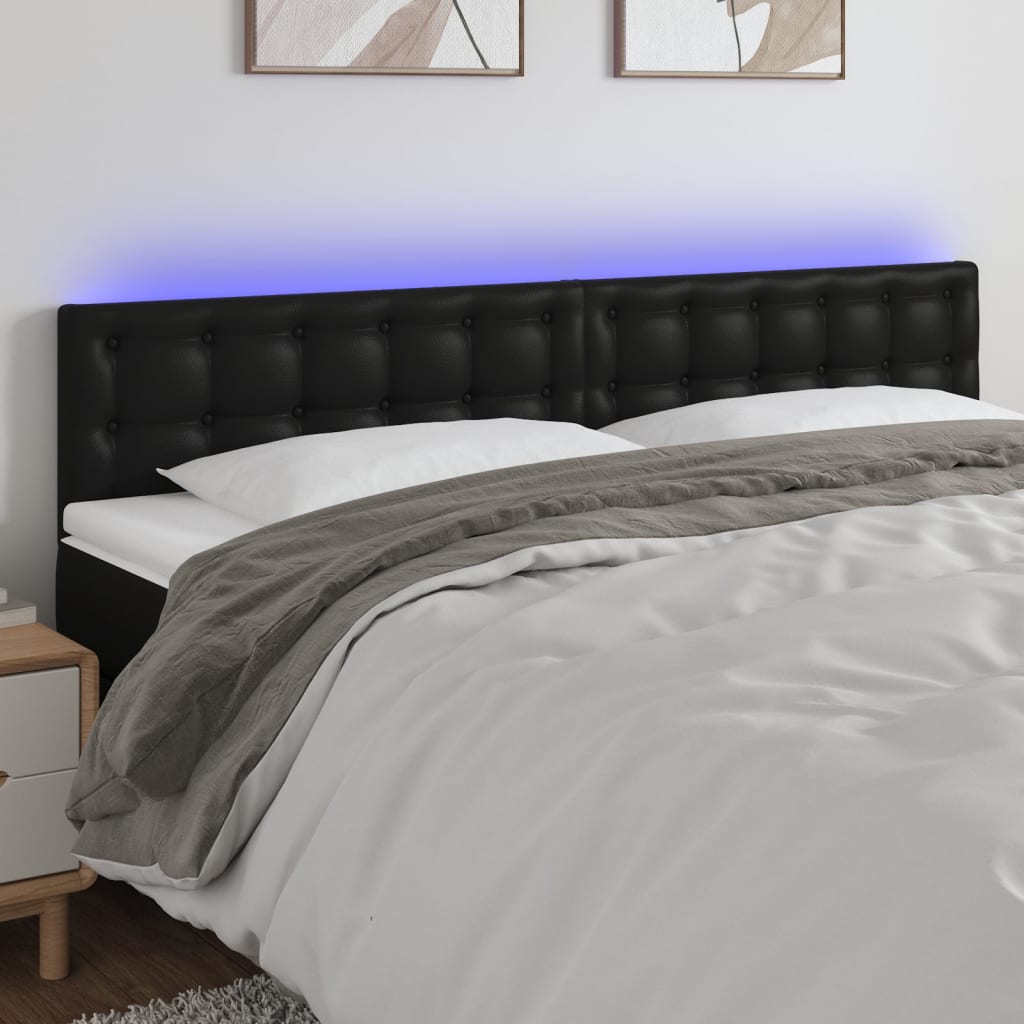 Led Headboard Black 144X5X118/128 Cm Faux Leather