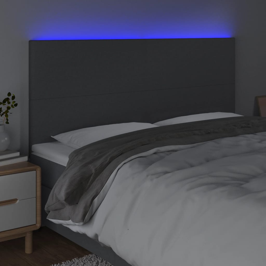 LED Headboard Dark Grey 160x5x118/128 cm Fabric