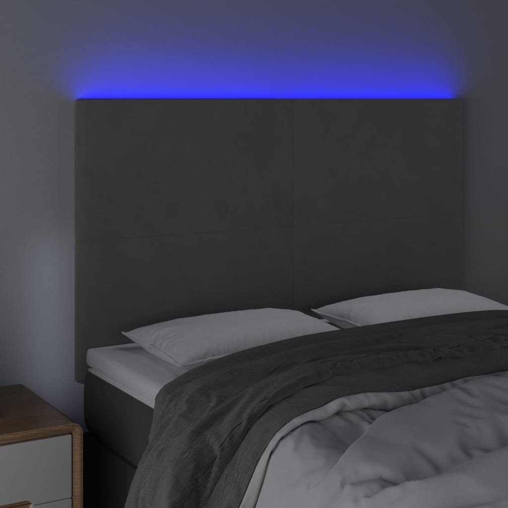 LED Headboard Dark Grey 144x5x118/128 cm Velvet