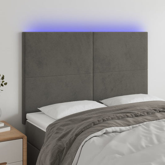 LED Headboard Dark Grey 144x5x118/128 cm Velvet