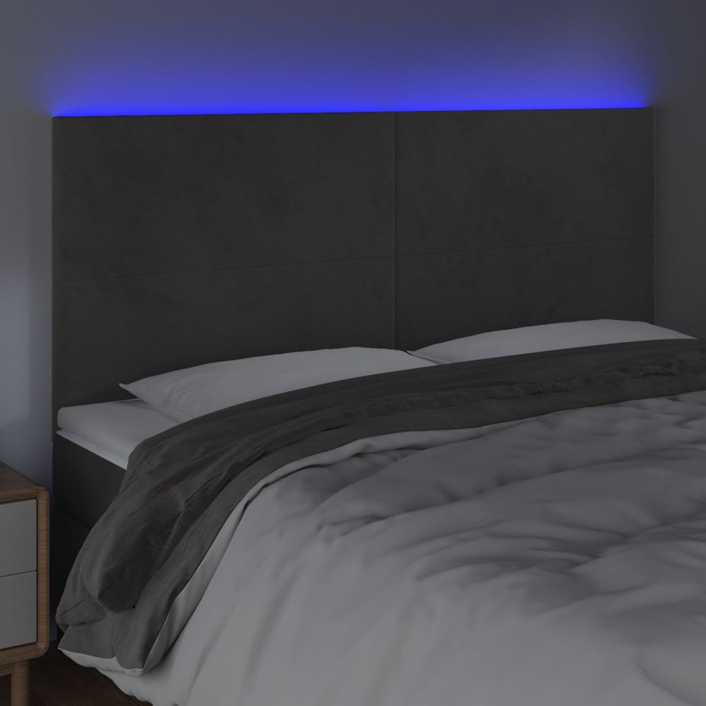 LED Headboard Dark Grey 160x5x118/128 cm Velvet