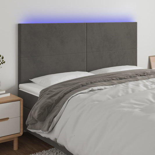 LED Headboard Dark Grey 160x5x118/128 cm Velvet