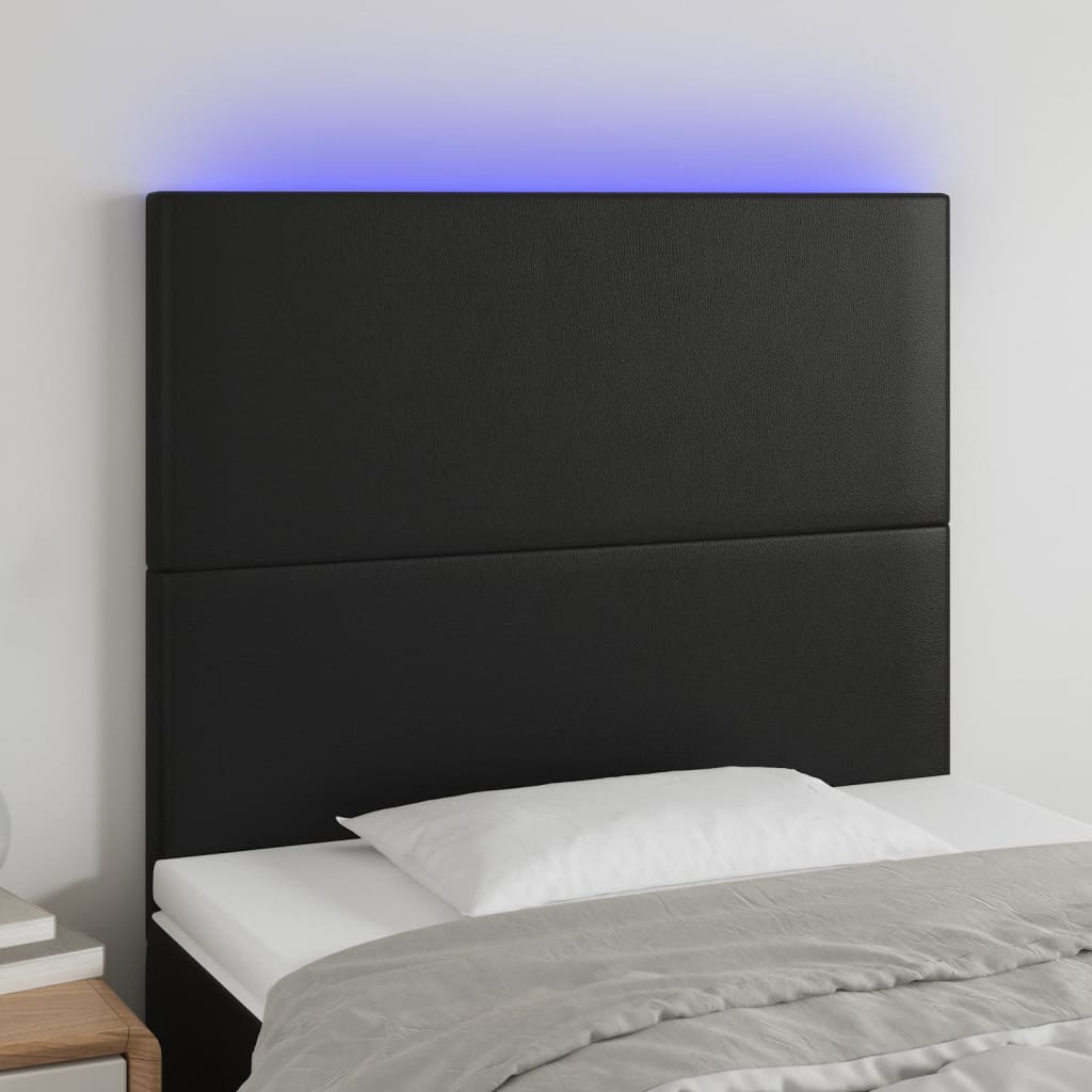 LED Headboard Black 100x5x118/128 cm Faux Leather