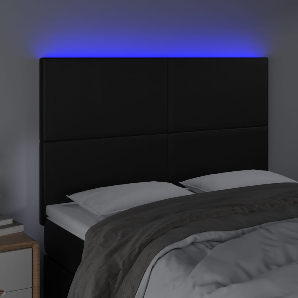 LED Headboard Black 144x5x118/128 cm Faux Leather