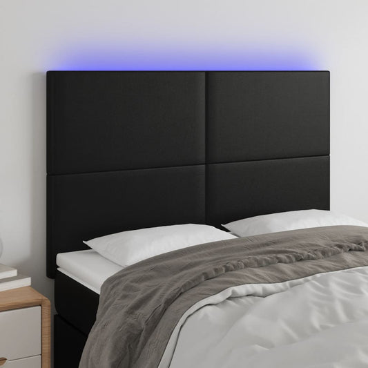 LED Headboard Black 144x5x118/128 cm Faux Leather