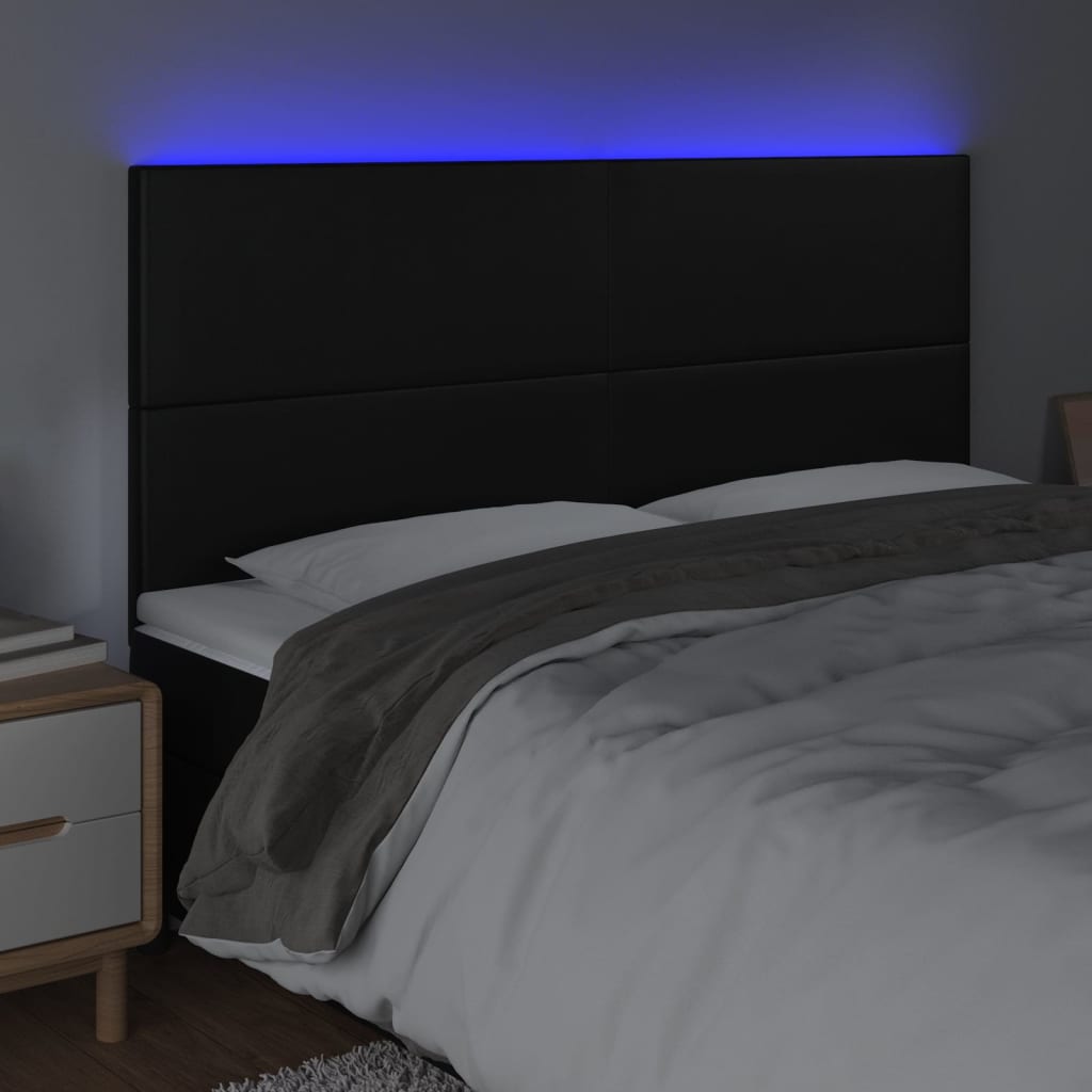 LED Headboard Black 160x5x118/128 cm Faux Leather