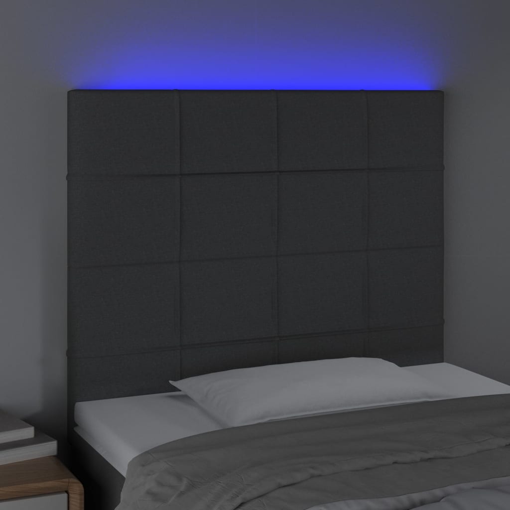 LED Headboard Dark Grey 100x5x118/128 cm Fabric