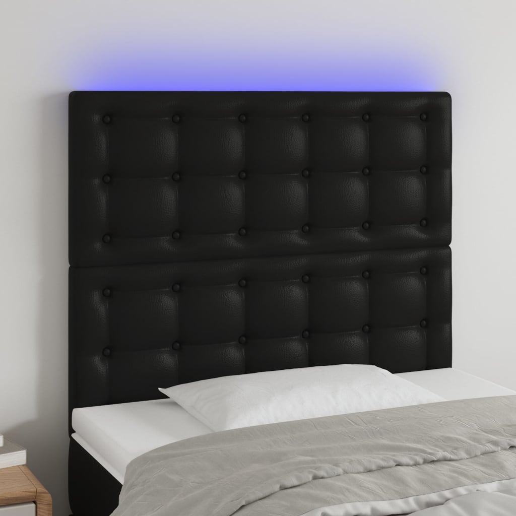 Led Headboard Black 144X5X118/128 Cm Faux Leather