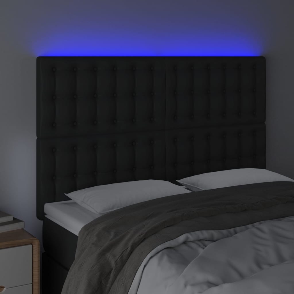 Led Headboard Black 144X5X118/128 Cm Faux Leather