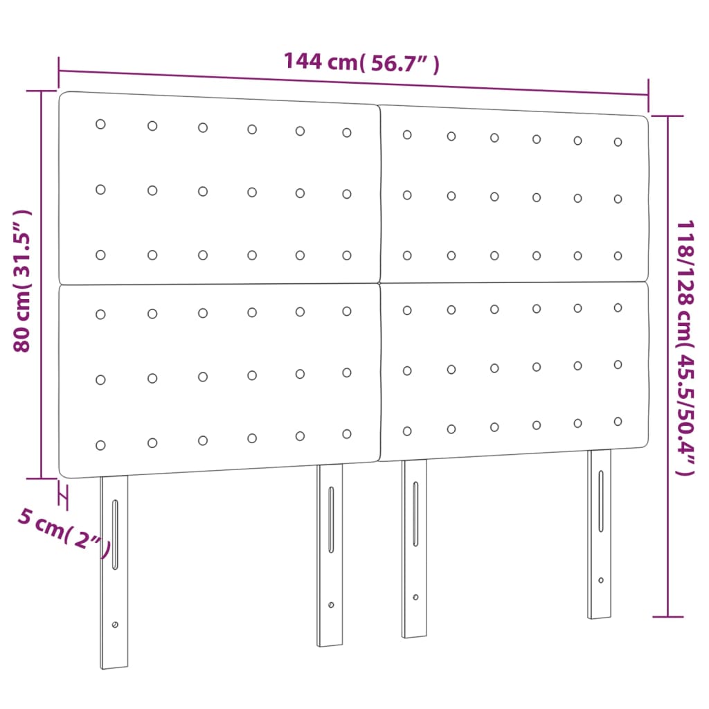 Led Headboard Black 144X5X118/128 Cm Faux Leather