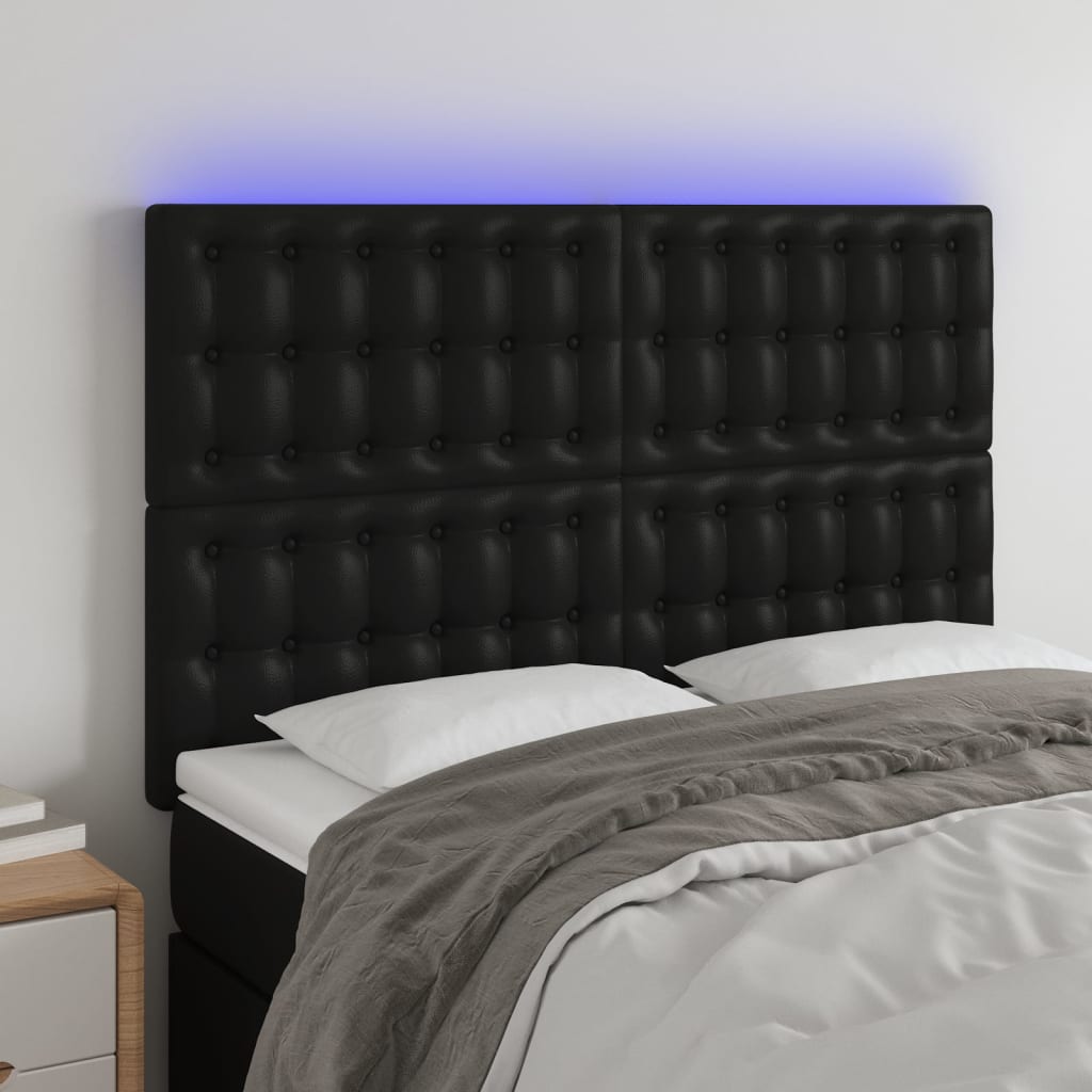 Led Headboard Black 144X5X118/128 Cm Faux Leather