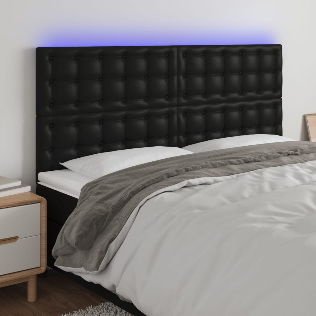 Led Headboard Black 144X5X118/128 Cm Faux Leather