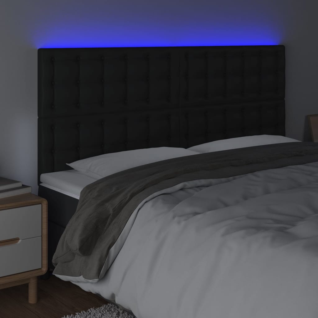 LED Headboard Black 200x5x118/128 cm Faux Leather