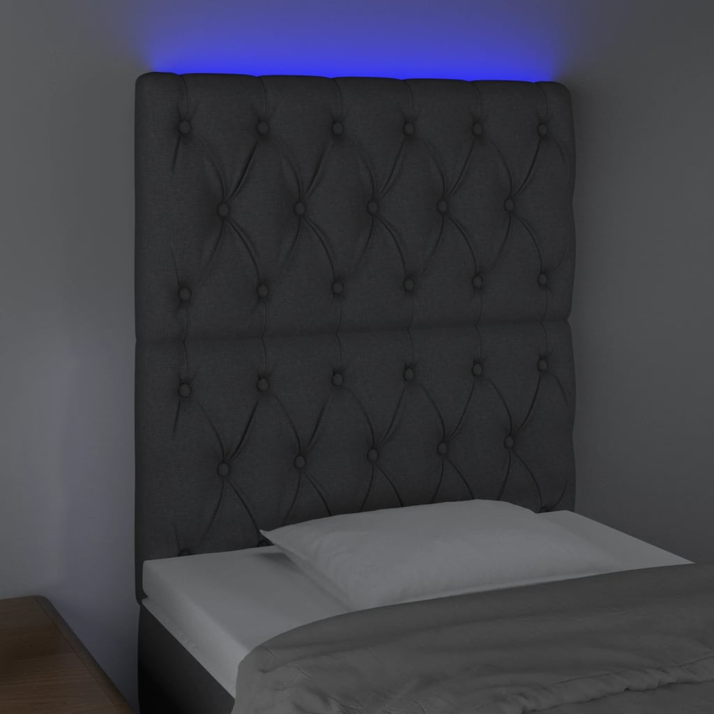 LED Headboard Dark Grey 80x7x118/128 cm Fabric