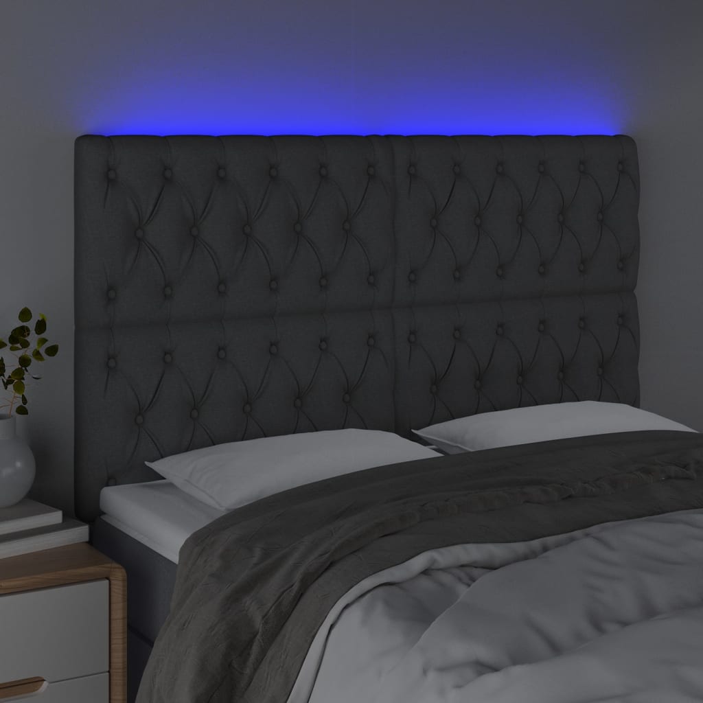 LED Headboard Dark Grey 144x7x118/128 cm Fabric