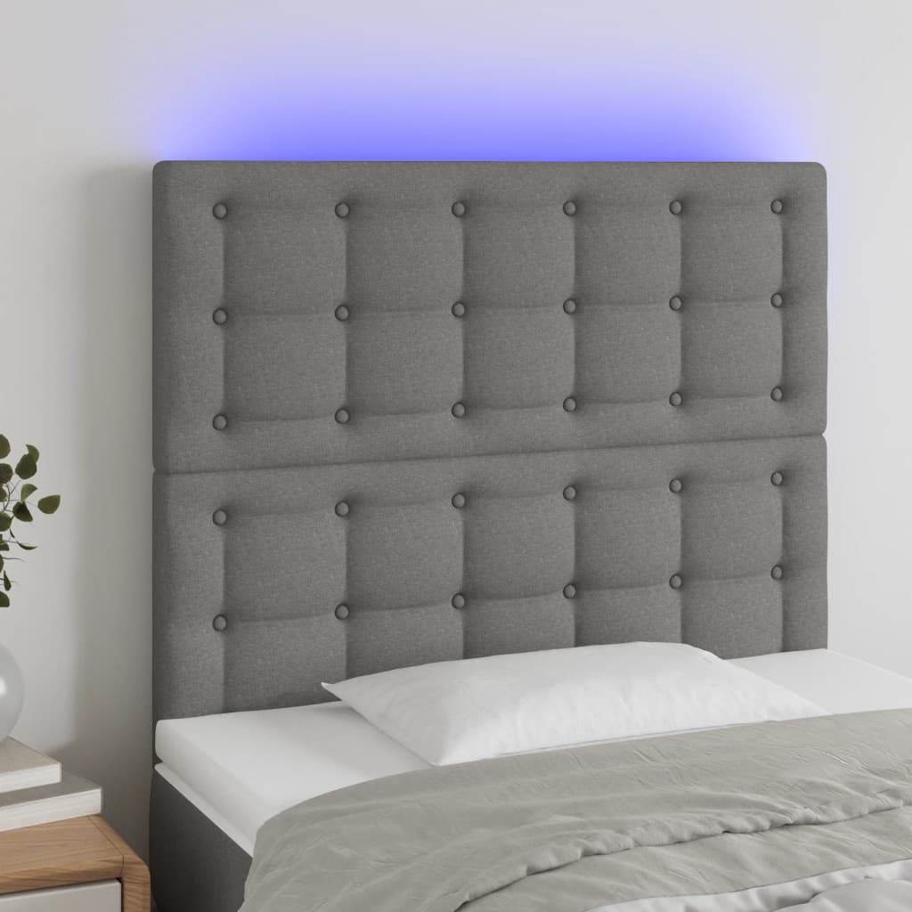 LED Headboard Dark Grey 100x5x118/128 cm Fabric