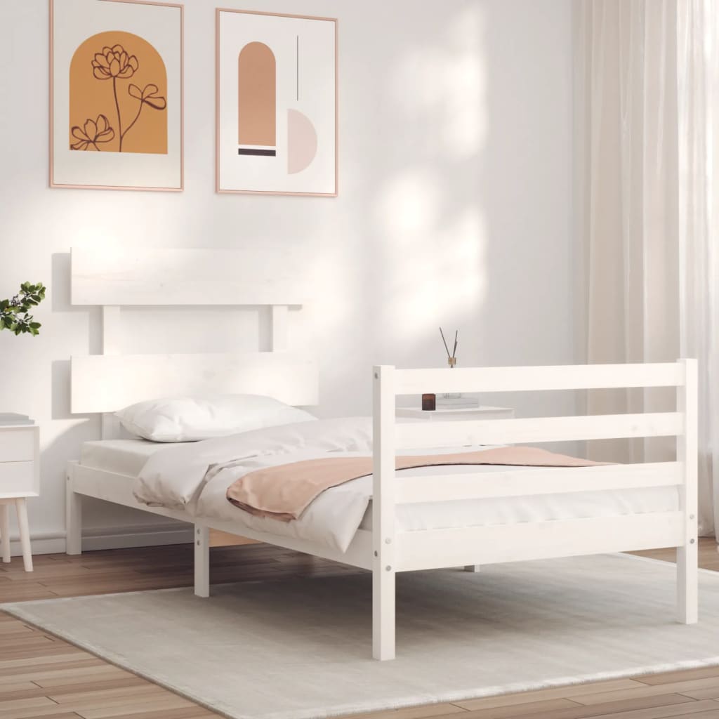 Bed Frame with Headboard White 92x187 cm Single Size Solid Wood