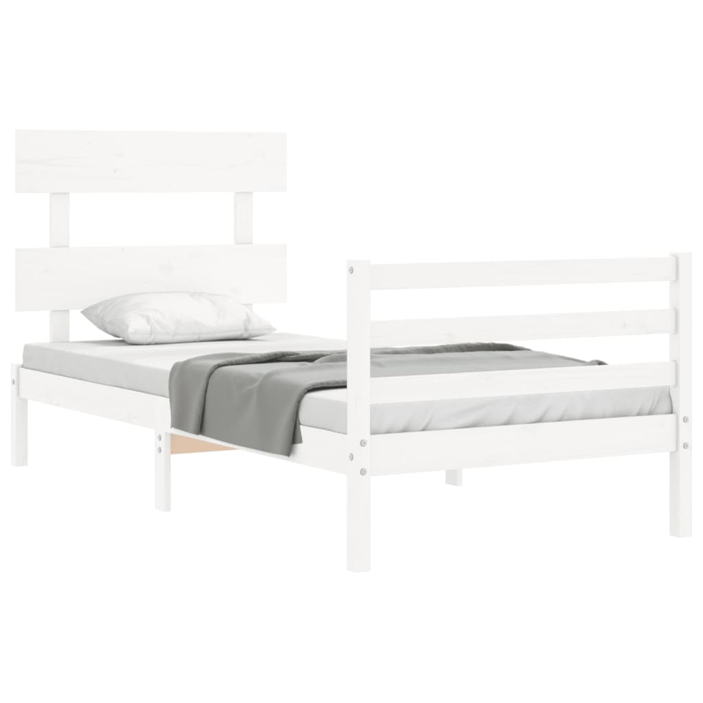 Bed Frame with Headboard White 92x187 cm Single Size Solid Wood