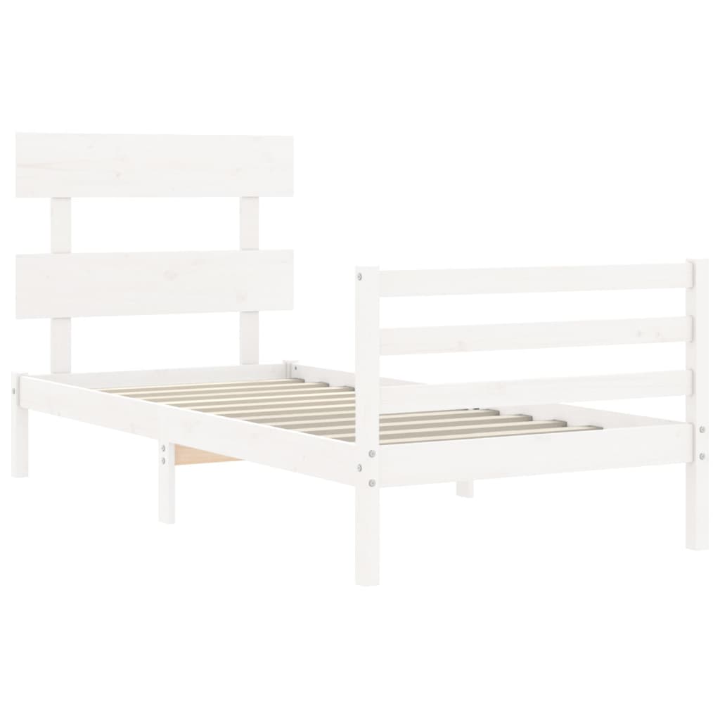 Bed Frame with Headboard White 92x187 cm Single Size Solid Wood