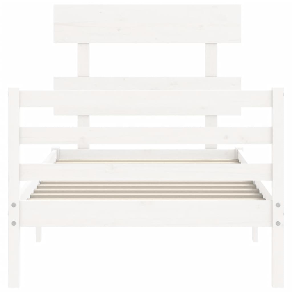 Bed Frame with Headboard White 92x187 cm Single Size Solid Wood