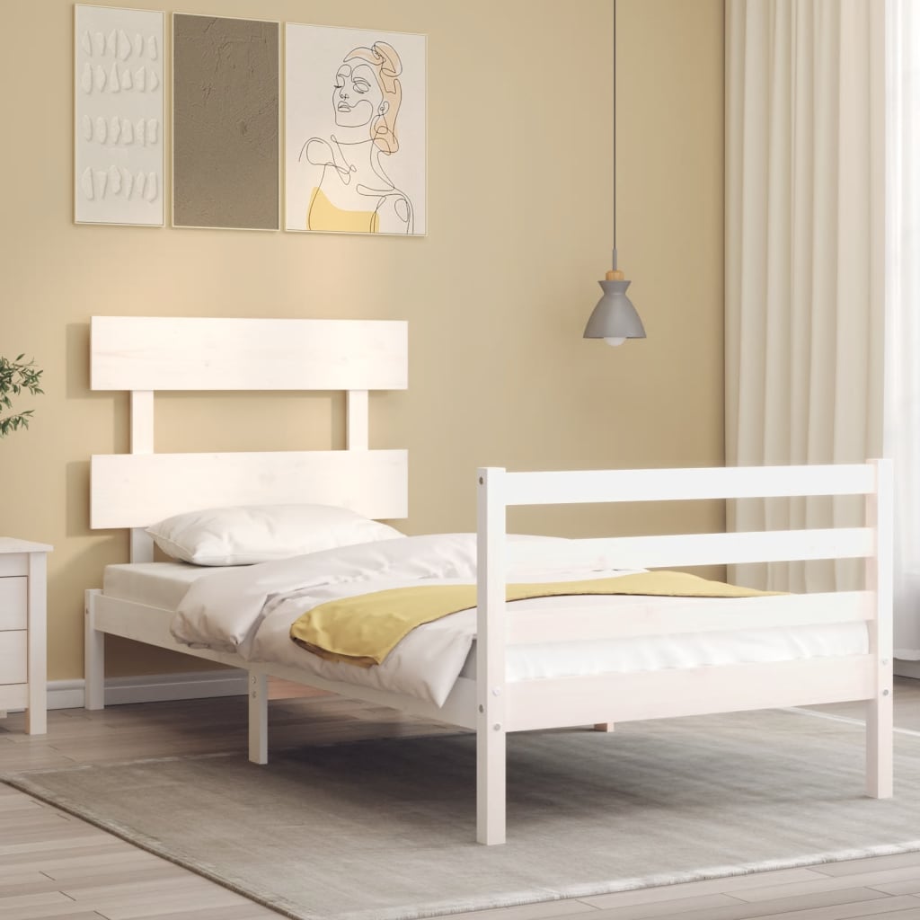 Bed Frame with Headboard White 92x187 cm Single Size Solid Wood