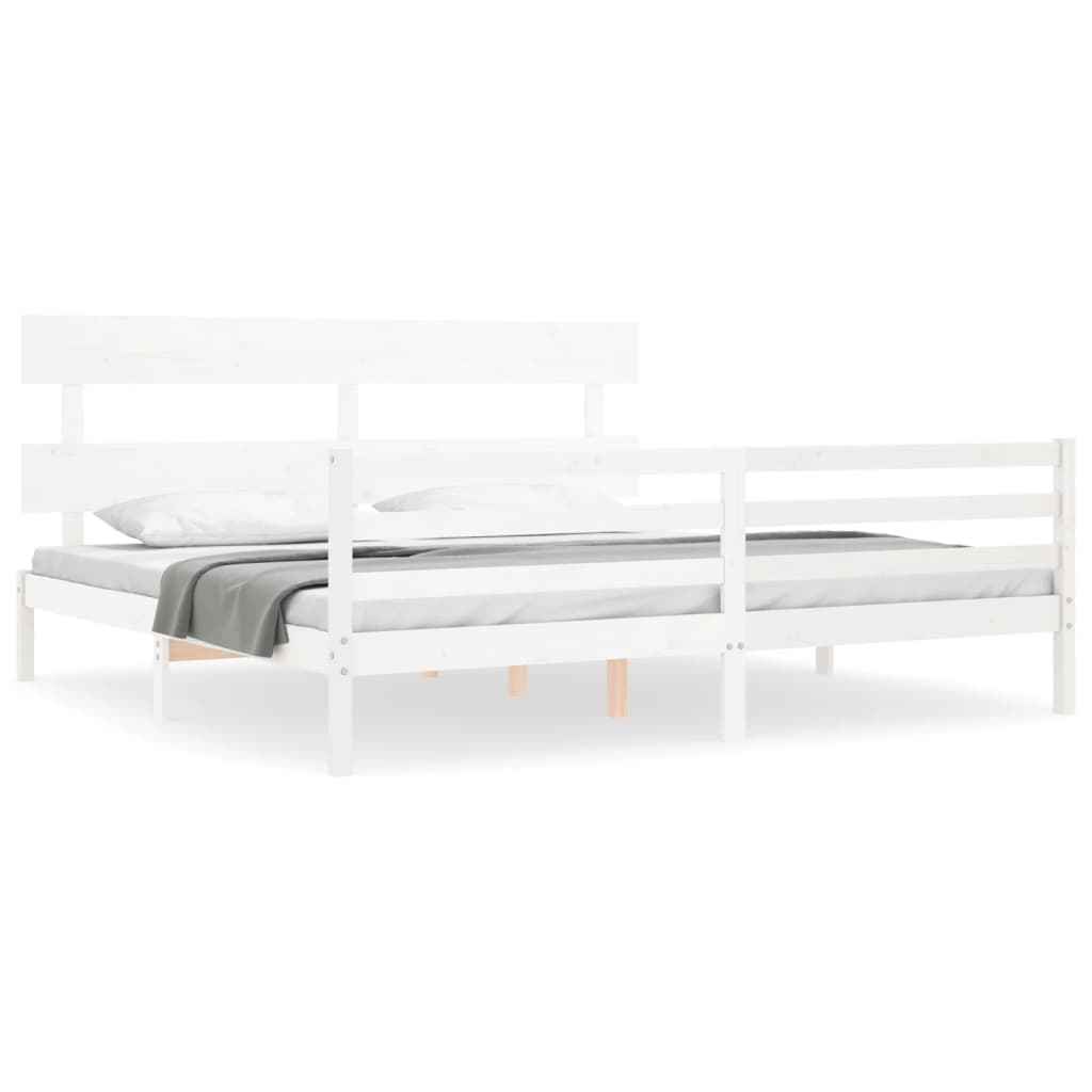 Bed Frame with Headboard White 183x203 cm King Solid Wood