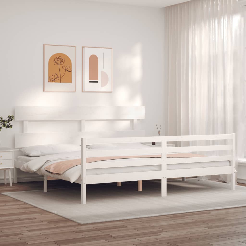 Bed Frame with Headboard White 183x203 cm King Solid Wood