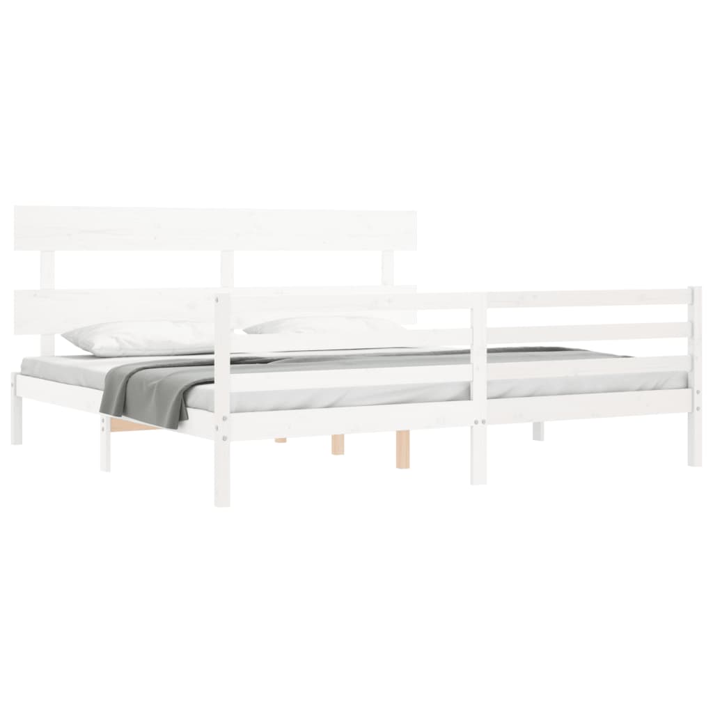 Bed Frame with Headboard White 183x203 cm King Solid Wood