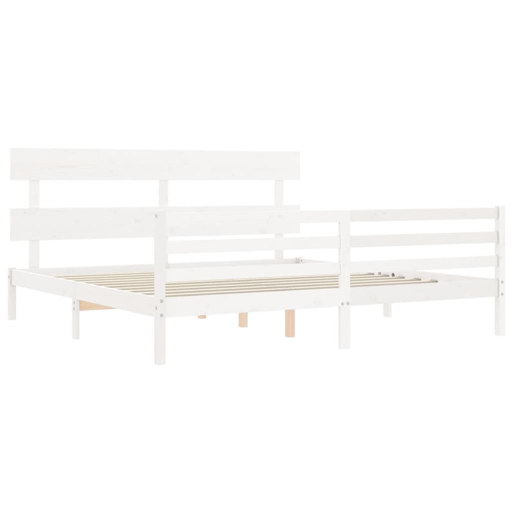 Bed Frame with Headboard White 183x203 cm King Solid Wood